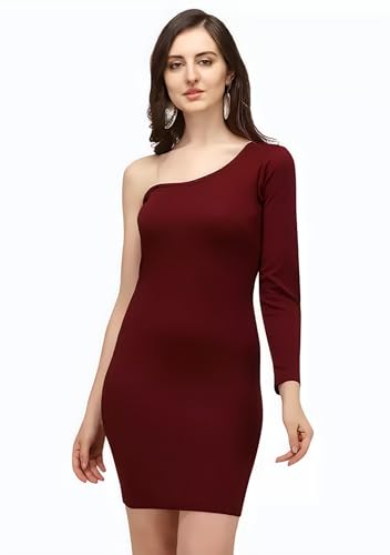 Image of Women Polyester Trendy One Shouder Bodycon Dress, Knee Length Western One Piece