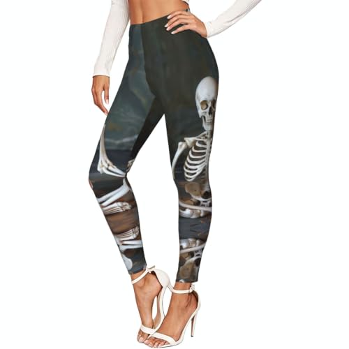 Leggings de compresión de yoga moldeadores y suaves con estampado de esqueletos