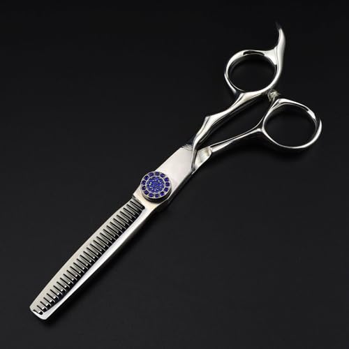 ASerZenith Tijeras Profesionales para Cortar el Cabello, de 6 Pulgadas, de Acero Jp440C, con Gemas Azules, para entresacar el Cabello, para Peluquero.(Tijeras de entresacar)