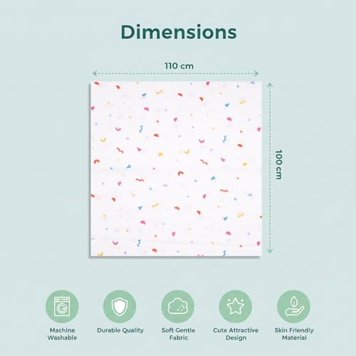 Image of Muslin Cotton Baby Swaddle | 110 x 100 cm | Ultra-Soft, Breathable & Lightweight | Multipurpose | Hypoallergenic | Unisex | Ideal Newborn Baby Gift (Heart /Strawberry /Confetti)