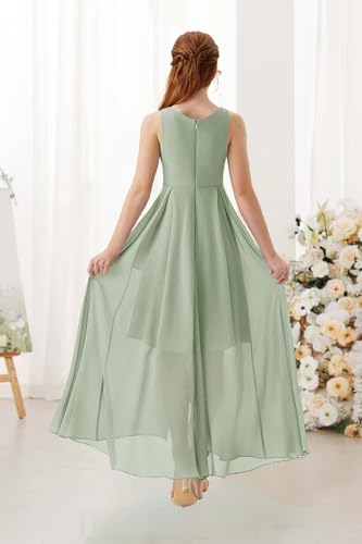 Asymmetrical Junior Bridesmaid Dresses Pleated Chiffon Flower Girl Dress Scoop Neck Formal Wedding Birthday Party Gown3