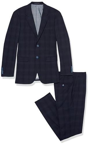 Isaac Mizrahi Men's Slim Fit Plaid Textured and Pant Suit Set