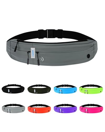 WATERFLY Laufgürtel für Handy Handytasche Joggen: Lauf Gürteltasche Flache Bauchtasche Damen Herren Jogging Gürtel Running Belt Lauftasche Sportgürtel Hüfttasche zum Laufen Sport Fitness Reisen