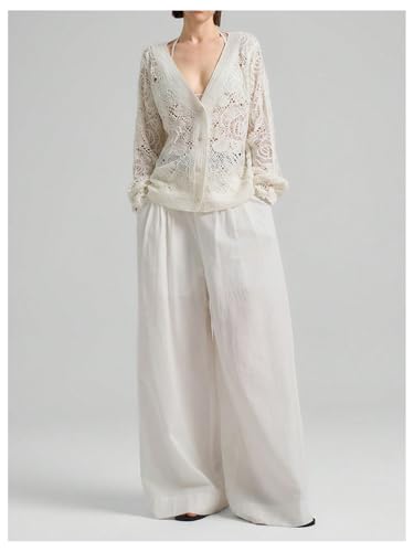 Women's Floral Crochet Cardigan Sweater Oversized Loose Fit Lightweight Sweater Hollow Out Button Down Knit Cardigans3