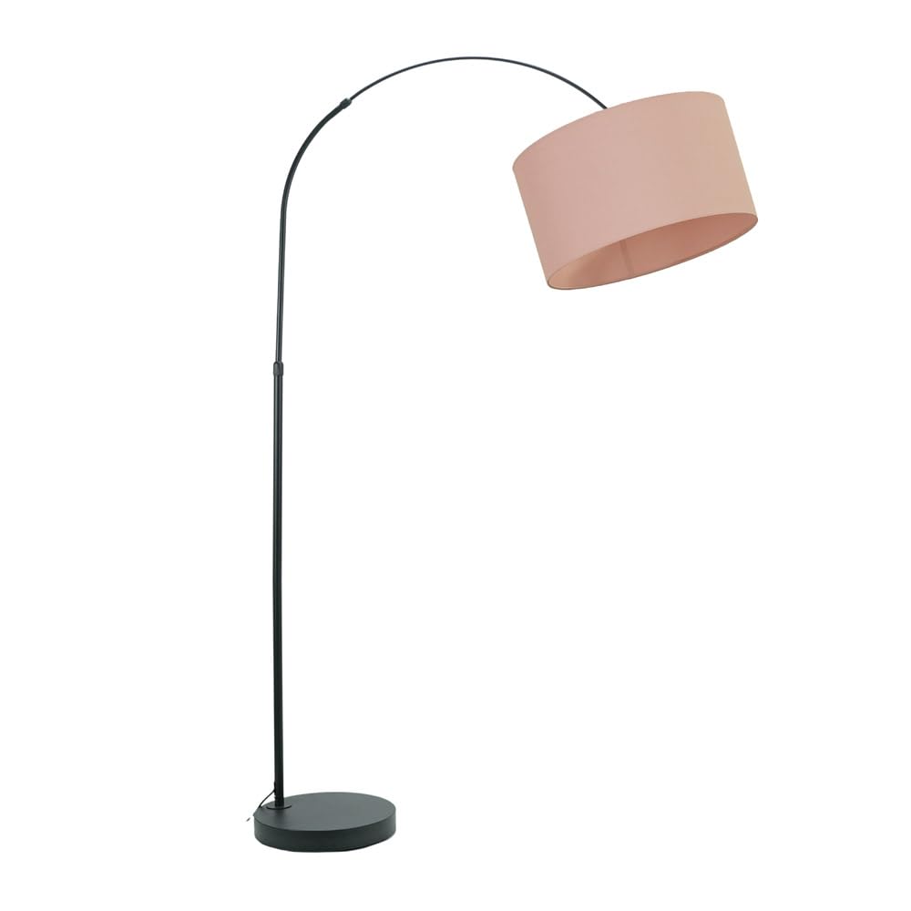ValueLights | Black Metal Arched Stem Curved Arm Floor Lamp with Blush Pink Drum Shade for Living Room Lounge | Floor Lamps, Home Décor & Improvement Essential | Included LED Bulb