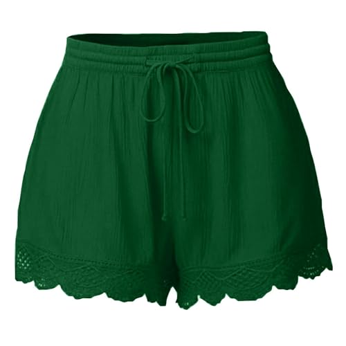 Flowy Shorts for Women Plus Size Lace Trim Casual Summer Comfy Sport Short Elastic Waist Loose Beach Vacation Shorts A01-Green S