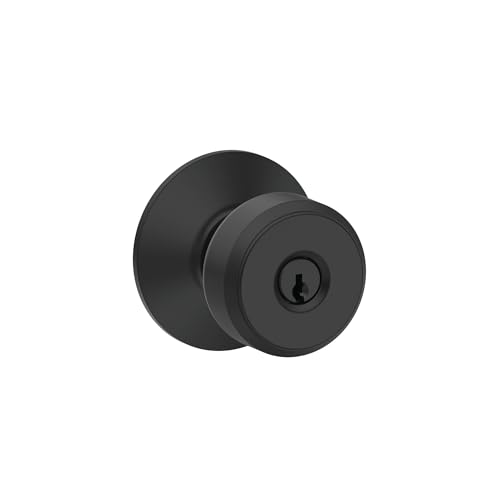 Image of Schlage F51A BWE 622 Bowery Door Knob, Keyed Entry Lock, Matte Black