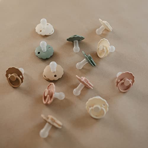 Image of FRIGG Daisy SilkySoft Silicone Baby Pacifier | Made in Denmark | BPA-Free (Biscuit /Lily Pad, 0-6 Months)