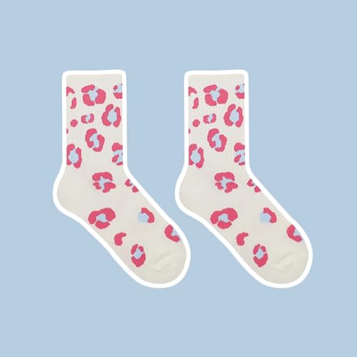 LilRoot Pink Socks Cute Hearts Leopard Printed Girls Sports Cotton Crew Socks Aesthetic Casual Socks for Women - 3 Pairs4
