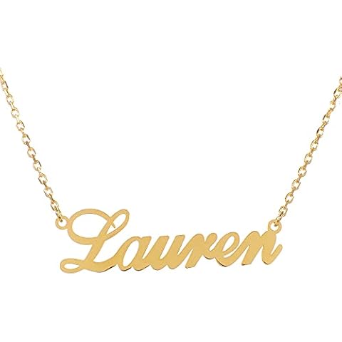 Lauren name necklace, Sterling silver Shelley Allegro font Pendant Jewelry Personalized Gift for Women Girl, Lauren script font name necklace, sterling silver with 18k gold plated Cover
