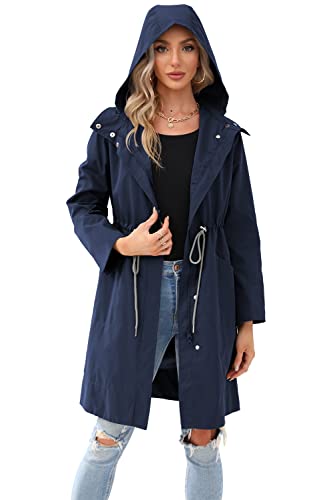 Aoysky Women Waterproof Lightweight Rain Jacket Windbreaker Outdoor Climbing Hooded Long Raincoat Drawstring Waist Jacket #TOP2