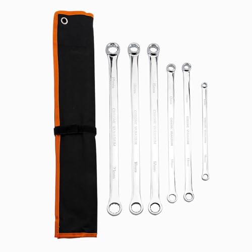 ZGJIAJU 6-TLG. Extra Langer Doppelring-Steckschlüsselsatz, Luftfahrt-Schraubenschlüsselsatz, Starke Kraft, Weniger Kraftaufwand, Metrisch, 8–21 Mm Effizient Praktisch