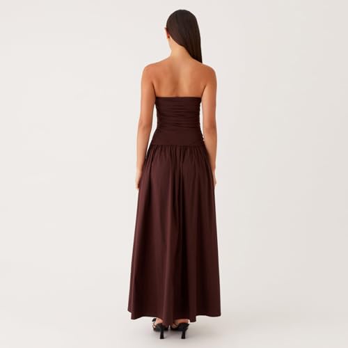 Image of Women Tube Top Maxi Dress Summer Strapless Backless Bodycon Long Bandeau Dress Elegant Off Shoulder A Line Dresses