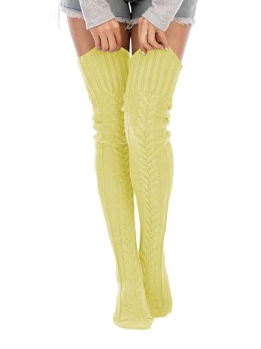Image of YELAIVP Women's Cable Knitted Thigh High Boot Socks Extra Long Winter Stockings Over Knee Leg Warmers