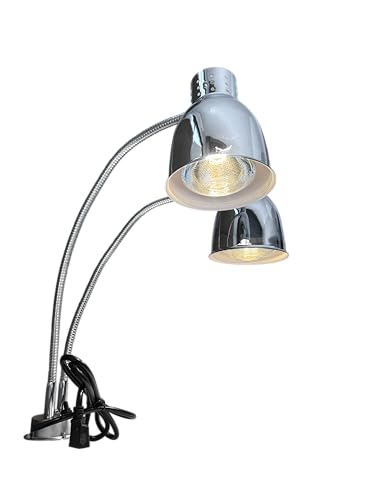 KOUWO Dual Bulbs Food Heat Lamp Adjustable Food Light Warmer 500 Watts Heating Lamps for Hot Food Countertop Chrome (Double Arm with Clamp)