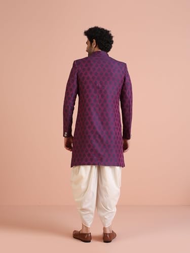 Image of Kisah Men's Silk Blend Textured Sherwani Set Regular Fit | Wedding, Festive & Occasion Wear