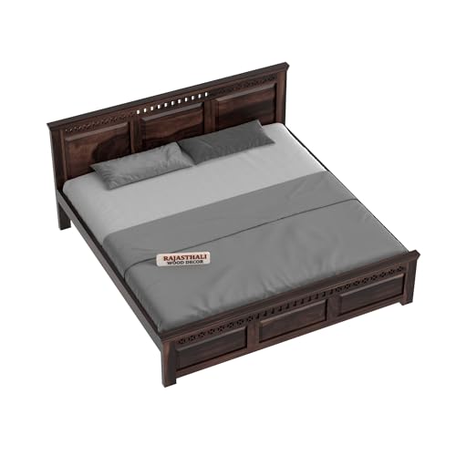 Image of Kuber Sheesham Wood King Size Bed Without Storage (81x74 Inch) | Wooden Double Bed Cot for Bedroom Furniture | Modern Palang Design for Home & Hotels | Walnut Finish