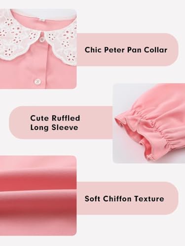 Image of DOKOTOO KIDS Girls Ruffle Long Sleeve Chiffon Blouses Cute Peter Pan Collar Shirts Tops 7-15 Years