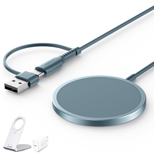 Image of JSAUX Magnetic Wireless Charger Compatible with MagSafe Charger iPhone 16 /15 /14 /13 /12 Series, Wireless Mag Safe Charging Pad (Blue) with 20W PD Adapter and Desktop Stand