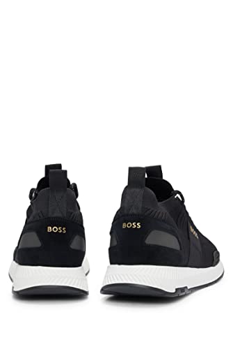 Image of BOSS Mens Titanium Runn TTNM EVO Suede-Trim Trainers in a Sock Style Size