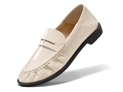 Image of Coutgo Penny Loafers for Women Comfortable Slip on Shoes Collapsible Heel Closed Toe Dressy Casual Work Flats
