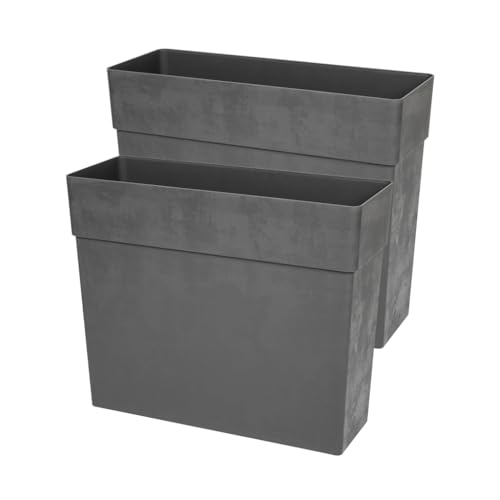 Kreher Macetero XXL con ruedas, 80 x 29 x 65 cm, resistente a la intemperie, aspecto de piedra natural en antracita, marrón o blanco, con sistema de drenaje y ruedas, color antracita