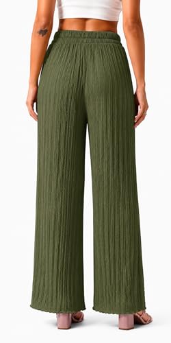 Image of Ebifin Women Pleated Palazzo Pants, Elastic Waist, Free Size, Casual Summer Wide Leg Trousers, Flowy Lightweight Lounge Pants for Travel, Vacation