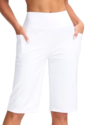 Bermuda femme 30 cm short long taille haute avec poches vêtement de marche décontracté