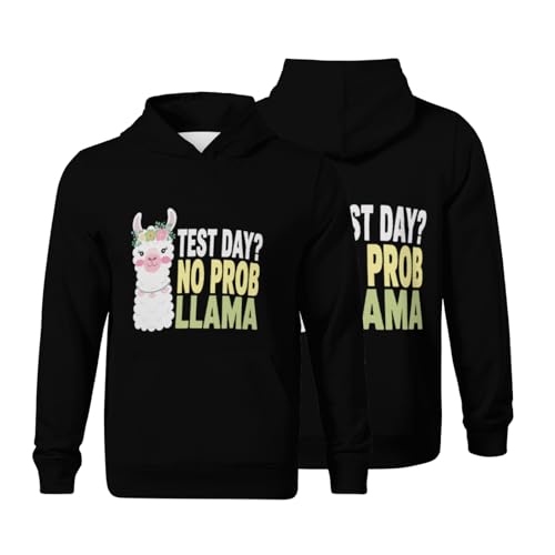 Kids Cute Test Day No Prob Llama Teacher Testing Boys Girls Lightweight Kangaroo Pocket Fleece Hoodies