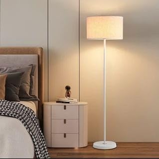 Modern Floor Lamp with Fabric Drum Shade for Living Room White | Linen Shade, Metal Base, Bedroom & Office Use, Warm Ambient Light, Tall Standing Design-image-4