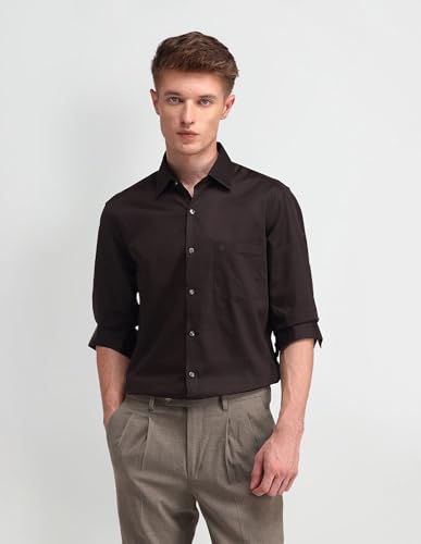 Image of Arrow Solid Slim Fit Mens Formal Shirt - 100% Cotton, Breathable & Comfortable, Full Sleeves Shirts for Men