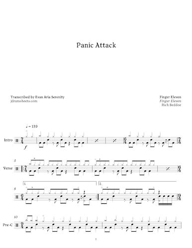 Finger Eleven - Panic Attack: Drum Sheet Music (JDS: Finger Eleven Drum Sheet Music) (English Edition)