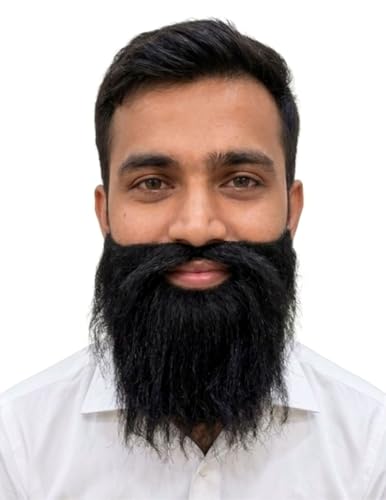 Image of BookMyCostume Black Fake Beard & Moustache Set for Teens & Adults | Pirate & Young Man Costume Beard with Elastic String | Fancy Dress Prop for Acting, Stage Play, School Functions & Halloween