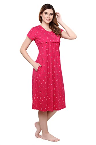 Image of TIGYWIGY Women's Cotton Printed Knee Length Maternity /Feeding /Nursing Nighty