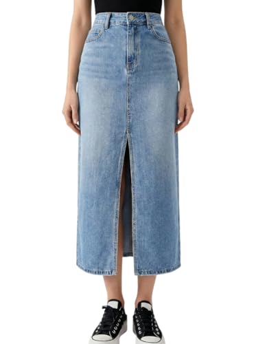 Image of ODDMONKEY Women High Waist Denim Skirt | Skirt for Women | Long Straight Fit Skirt |Long Skirt for Women