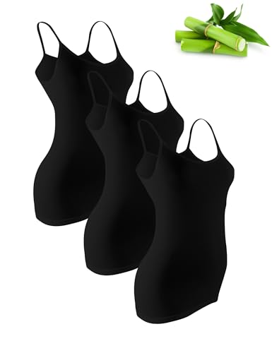 Basic Treasure Damen 3er-Pack Spaghettiträger Top, Premium Bambus...