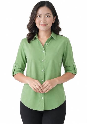 Image of Women's Button-Down Shirt, Long Sleeve, Collared Blouse, Relaxed Fit, Casual and Office Wear
