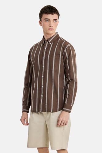 Image of SNITCH Men Casual Shirt | Regular Fit Long Sleeve Button-Down Collar Striped Pattern | 100% Cotton Breathable Fabric Smart Casual Summer Styling