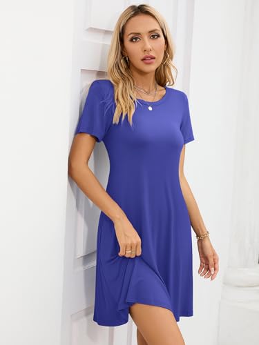 Image of KORSIS Summer Women's Dress Casual T-Shirt Short Sleeve Dresses Swing Flowy Beach Vacation Work Sundress with Pockets