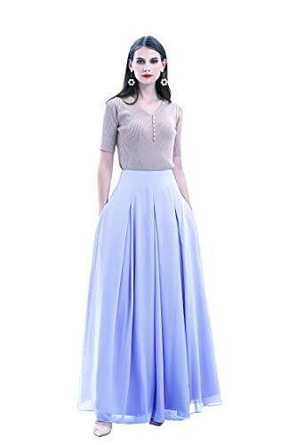 Diydress Women’s Long Chiffon Skirts Maxi Skirt Floor Length High Waist Formal Prom Party Skirts with Pockets
