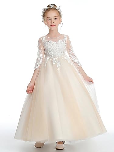 Flower Girls Dresses for Wedding Lace Appliques Birthday Party Gowns First Communnion Dress for Girls PT0672
