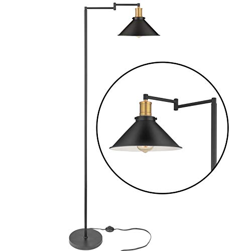 Industrial Swing Arm Floor Lamp with Bronze Head & Oil Black Shade,On-Off Switch,Retro Indoor Pole Light for Bedroom,Living Room,Study Room or Offices (Black)