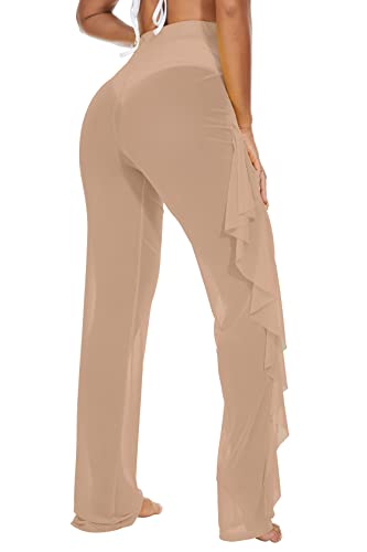 Image of Jumppmile Women's Ruffle Sheer Mesh Swimwear Bikini Cover Up Pants See Through