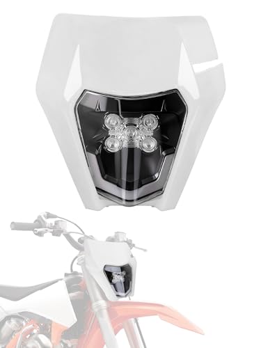 JFG RACING Dirt Bike Headlight Universal LED Dirtbike Headlamp Pit Bike Head Light Assembly Kit Head Lamp for Most Dirt Pit Bike Motorcycle Enduro Supermoto DRZ400 XC XCF CRF SSR YZF- White