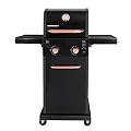 Permasteel 2-Burner Gas Grill, Foldable Side Tables, Grilling Tool Hooks, Propane Gas Barbecue Grill, Black with Copper Accent