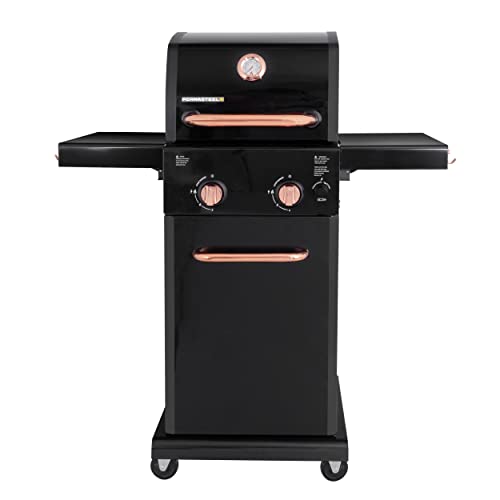Permasteel 2-Burner Gas Grill, Foldable Side Tables, Grilling Tool Hooks, Propane Gas Barbecue Grill, Black With Copper Accent #TOP11