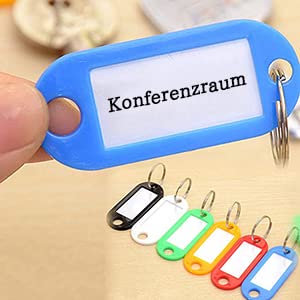 100 Stück Schlüsselanhänger, Schlüsselanhänger Beschriftbar Kunststoff Schlüsselschilder mit Ring Schlüssel Beschriftung zum Schlüssel Koffern Haustieren Markieren(10 Farben)