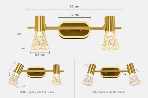 Image of FILLISKA 3 in 1 Double Wall spot /Picture /Display /Mirror Light with Adjustable Head and Colour Changing Function (12 Watt Luxurious Gold-047B)