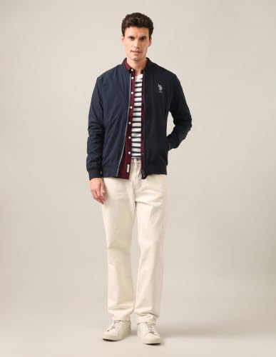 Image of U.S. Polo Assn. Men's Cotton Navy Solid Stand Collar Bomber Standard Length Jacket (2Xl)