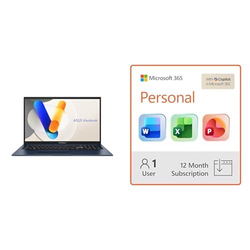 Image of ASUS Vivobook 17 Laptop - 17.3 inch FHD, Intel Core 3 100U, 8GB RAM, 512GB SSD, Windows 11 + Microsoft 365 Personal 12-Month Subscription Bundle